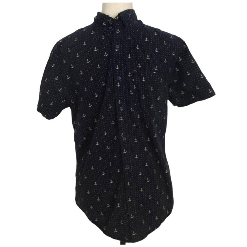 Denim & Flower‎ Mens Size Small Navy Blue Anchor Print Button Down Preppy Shirt